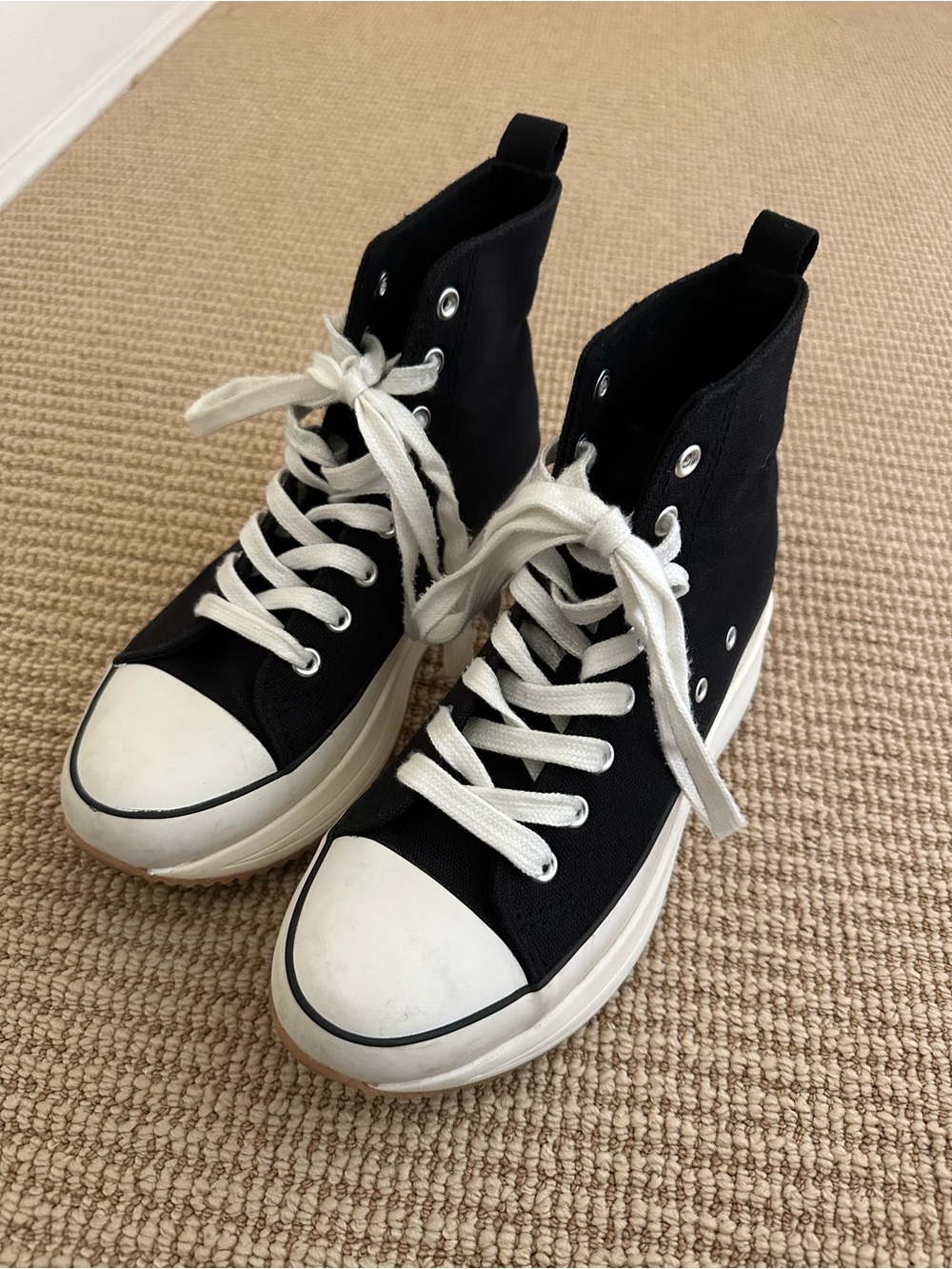 Steve Madden Black Canvas High-Top Platform Sneakers with White Accents